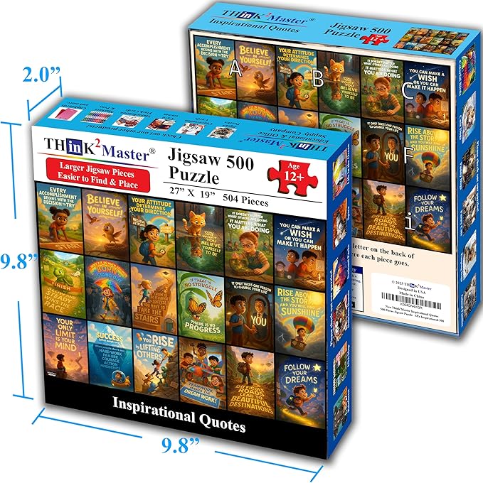 Think2Master Motivational & Inspirational Collage 500 Pieces Large Format Jigsaw Puzzle: Kids 12+, Teens, Adults & Families. Fosters Growth Mindset - Vibrant Wall Art. Great Gift. Size: 26.8” X 18.9”
