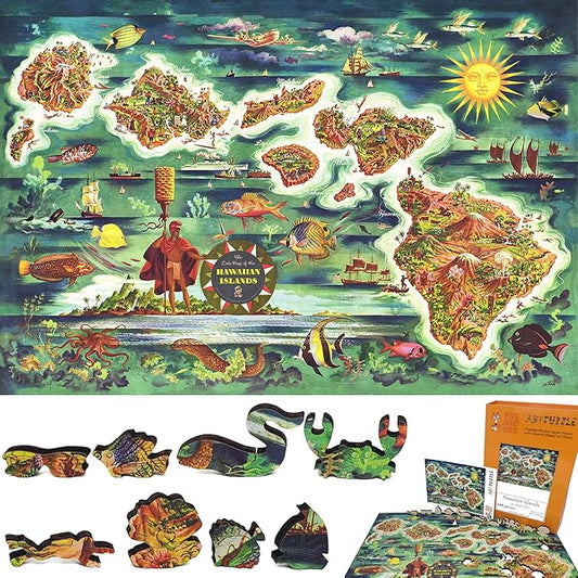 Wooden Puzzle for Adults - Uniquely Shaped Pieces - Made in The USA by FoxSmartBox - 440 Pieces - Hawaiian Islands