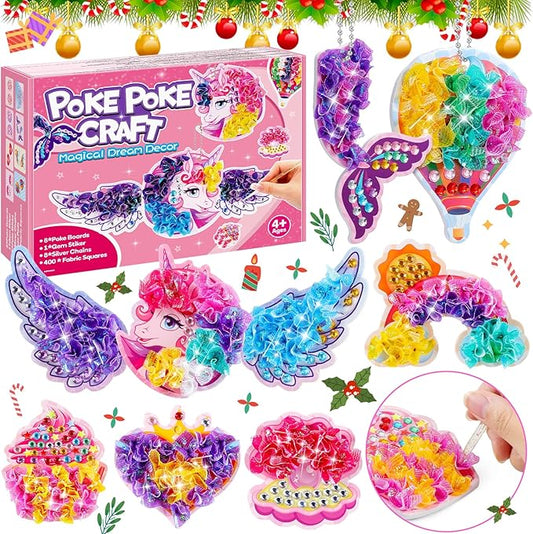 CrispPlay Crafts for Kids Ages 4-8 8-12 Girls Toys, 8pcs Poke Art Craft Kits for 4 5 6 7 8 9 Year Old Girls Birthday Christmas Gifts, DIY Creative Activity, Mess Free, Magic Theme