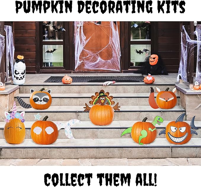 Decorae Halloween Pumpkin Decorating Kit (Woodland Friends Set), 8 Reusable Metal Accessories for Pumpkin Decorating with Fox and Raccoon Body Parts