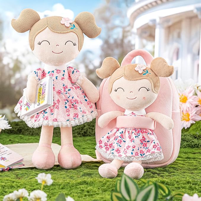 Gloveleya Toddler Backpack Baby Girl Gift Plush Bag Diaper Bag Plush Printed Sakura Backpack 9 Inches