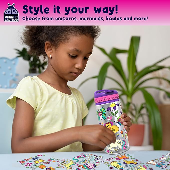 PURPLE LADYBUG Decorate Your Own Water Bottle Kit - Gifts for Girls Ages 4-8 Years Old Birthday, Little Girl Gifts, Kids Water Bottle for School, Christmas Gift for Girls