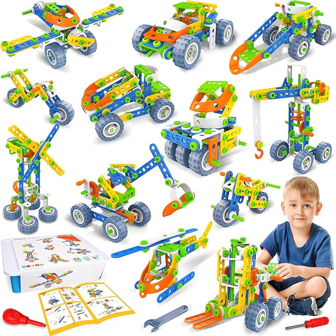 MOONTOY 12 in 1 STEM Toys for 4 5 6 7 8+ Year Old Boy Gifts, 152 PCS Educational Building Toys for Kids Ages 4-8 5-7 8-12, Building Blocks Stem Kits Activities Construction Toy for Boys Birthday Gifts