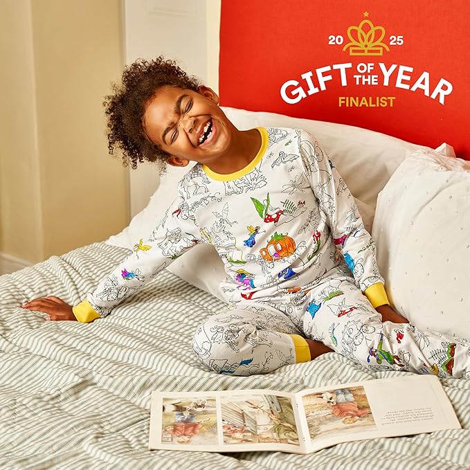 eatsleepdoodle coloring pajamas for boys and girls, with 10 washable markers, Kids Colorable Pajama 100% cotton
