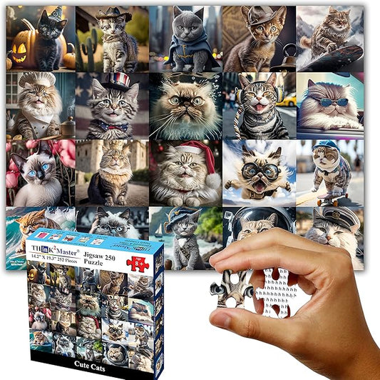 Think2Master Cute Cats 250 Pieces Jigsaw Puzzle Featuring heartwarming Kittens and Cats. Fun Toy for Kids, School & Families. Great Gift for Boys & Girls Ages 8+. Size: 14.2” X 19.3”