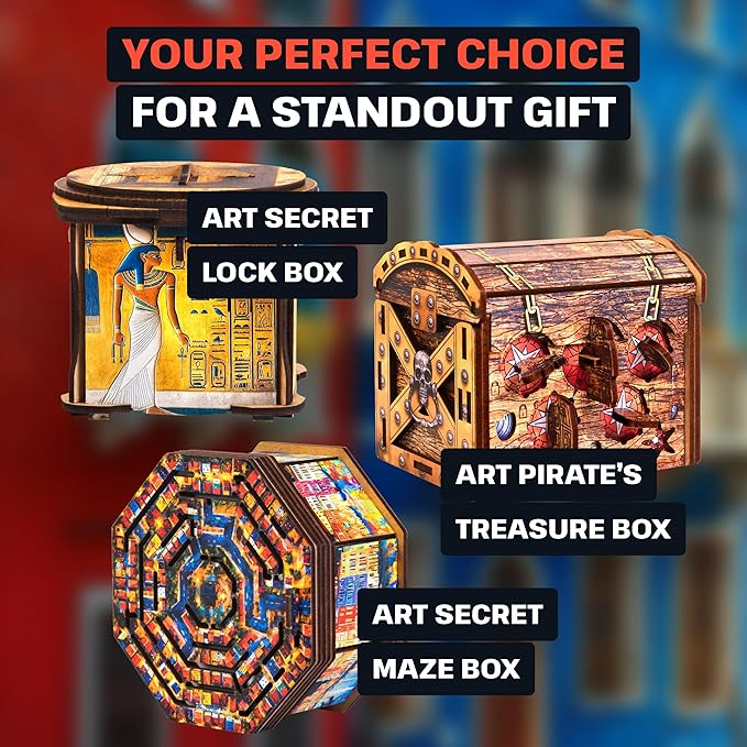 ESC WELT Secret Art Maze Box - Creative Gift Box with Printed Design - 3D Wooden Box Game - Gift Box Riddle Game for Money, Vouchers, Gift Cards - Unique Gift for Teens and Adults - 3D Wooden Puzzle