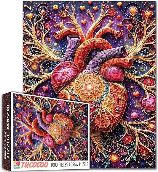 Graffitic Men/Woman Heart 1000 Piece Jigsaw Puzzles for Adult Anatomy of The Heart Painting Jigsaw Puzzle Body Organ 1000 Pieces Puzzles Game Wall Decor DIY Craft Puzzle Art Nordics Gift(Colorful)