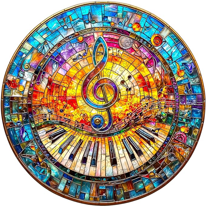 Wooden Puzzles for Adults, Wooden Jigsaw Puzzle for Adults, 100 Pieces, Stained Glass Piano Wood Puzzles Adult, Unique Shape, Gifts for Women and Men, Wall Art Canvas Puzzle(S -8.5 * 8.5in)