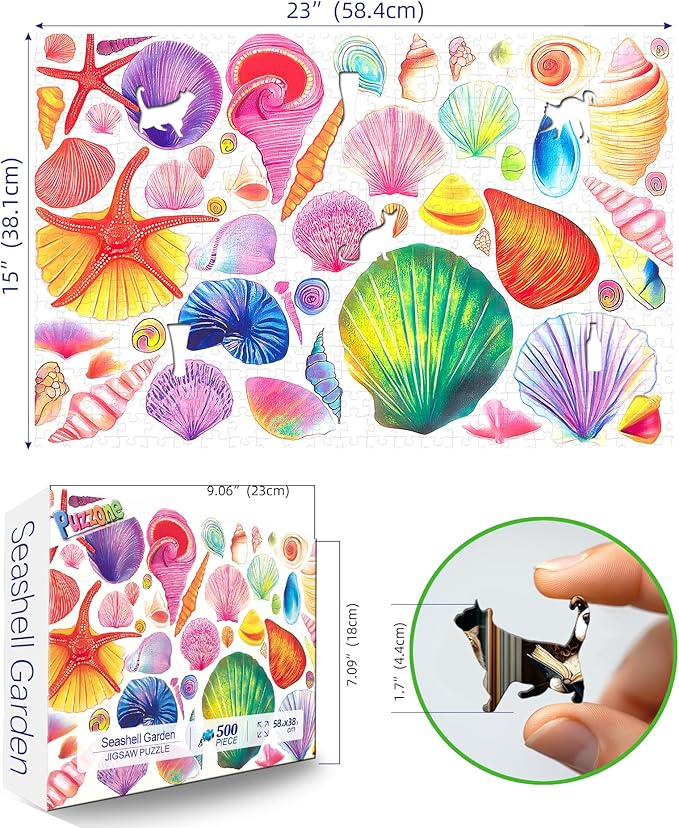 500 Piece Jigsaw Puzzle for Adults Colorful Seashells & Starfish Ocean Theme, Watercolor Art Adult Puzzles Ideal for Seniors Teens Family Game Night & Home Decor