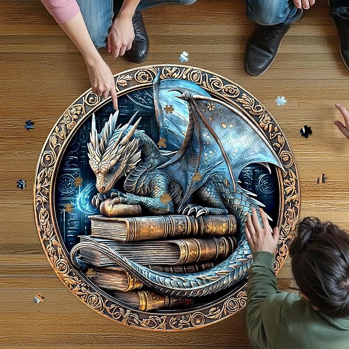 Round Puzzles for Adults 1000 Pieces, Hard Difficult Challenging Puzzles for Adults, Ancient Dragon Jigsaw Puzzles 1000 Pieces for Seniors, 3D Visual Flat Puzzle (26.6 x 26.6in)