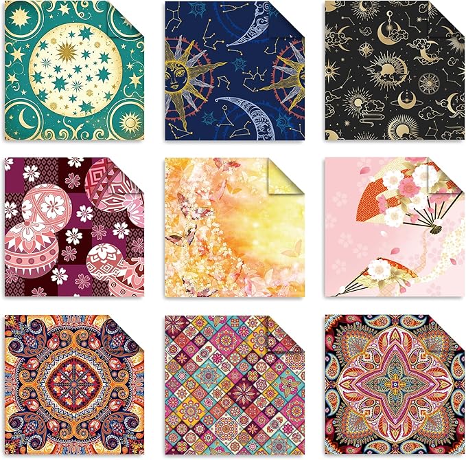 Origami 6x6 Paper Kit 150 Sheets 150 Vivid Colors Double Sided Same Printed Traditional Patterns Square for Arts Crafts Projects Japan Traditional Chiyo.Ethnic Style