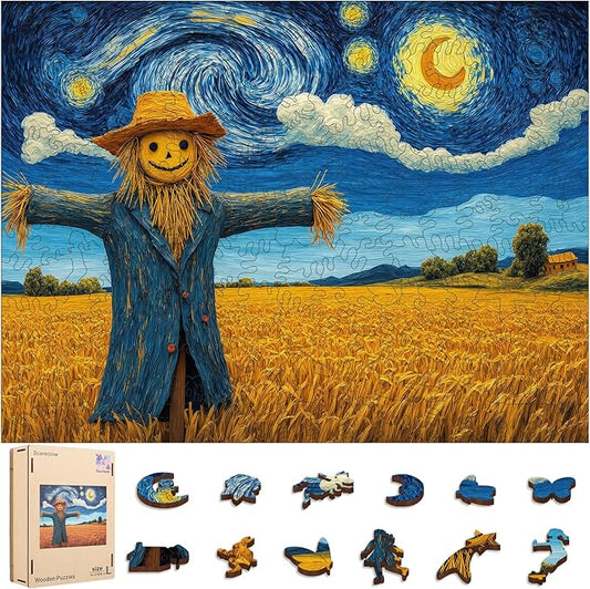 Wooden Puzzles for Adults, Scarecrow and Farmland Puzzles 500 Pieces, Unique Shaped Jigsaw Puzzles for Adults and Kids, Birthday Gifts Fun Challenge Family Game 14.2'' x 18.9''
