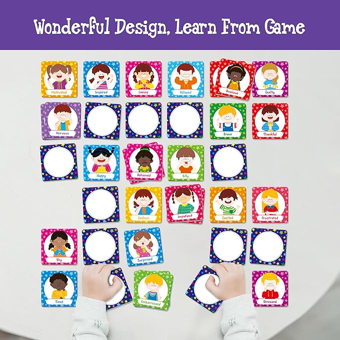 72 PCS Emotions Matching Game, 36 Pairs Feelings Memory Matching Cards Emotional Learning Activities Calm Down Corner Supplies for Baby Toddler Pre-K Preschool Kindergarten Autism ADHD