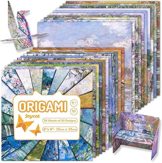 Monet-Inspired Origami Paper - 50 Sheets 6x6 Inches - Impressionist Art Double-Sided Colored Folding Paper for Adults, Artists & Kids, Ideal for Scrapbooking, Card Making and DIY Crafts