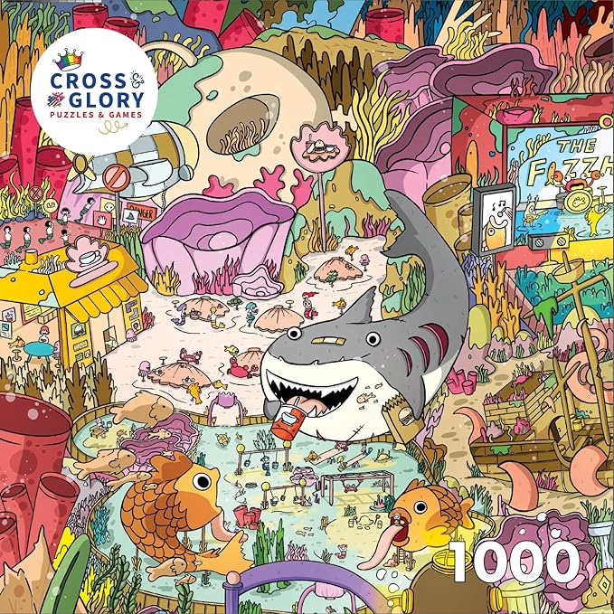 Cross & Glory - Seamonster Shenanigans - 1000 Piece Jigsaw Puzzle for Adults & Kids 12+ | Colorful Underwater Scene with Whimsical Sea Creatures | Family Fun
