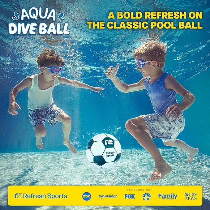 Aqua Dive Pool Ball - Underwater Pool Toys For Kids & Teens - Fun Summer Water Toys & Beach Games for Boys & Girls - Watermelon Gifts for Kids - 6" Soccer Ball - Boy Gift Ages 8 9 10 11 12+ Year Old