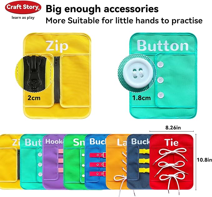 Craftstory Toddlers Montessori Toys Busy-Board for 3 4 5 Year Boy Girl Gifts Sensory Basic-Life-Kills Shoe-Tying Practice for Kids, Buckle Zip Lacing Travel Toy Birthday