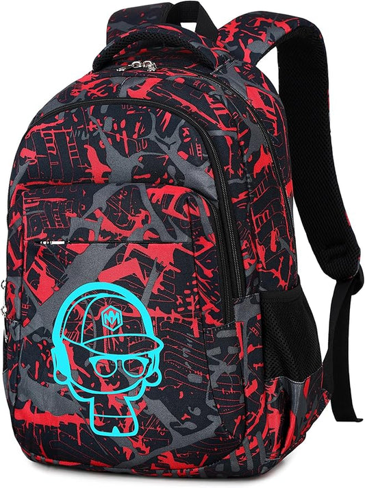 LEDAOU School Backpack Teen Boys Kids Bookbag School Bag for Middle Waterproof Casual Daypacks Travel Back Pack(Graffiti Red)