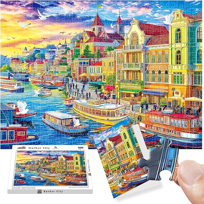 ALL4JIG Harbor City Fun Jigsaw Puzzles for Adults and Kids, 500 Pieces, 19" x 14", Christmas Secret Santa Gift, White Elephant Gifts, Number Partitioned for Easy Solving