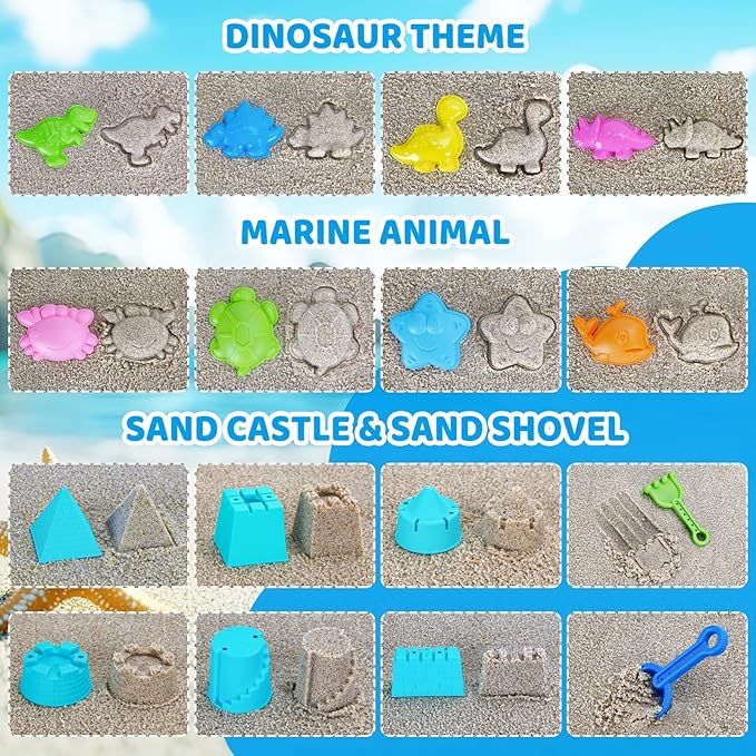 Collapsible Beach Toys Set for Kids Boys Castle Sand Toys Set with Sand Bucket & Shovels Set & Sand Molds and Mesh Bag, Travel Sandbox Toys for Toddlers Age 3-10.