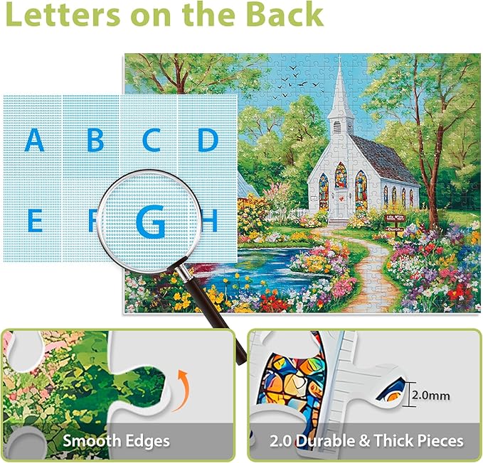 500 Pieces Jigsaw Puzzles for Adults, Spring Chursh Puzzle for Adults Children Seniors, Recycled Paper Puzzle 500 Pieces, NO Dust, Colorful Challenging Puzzle Family Game Gift for Friends (20.5x15in)