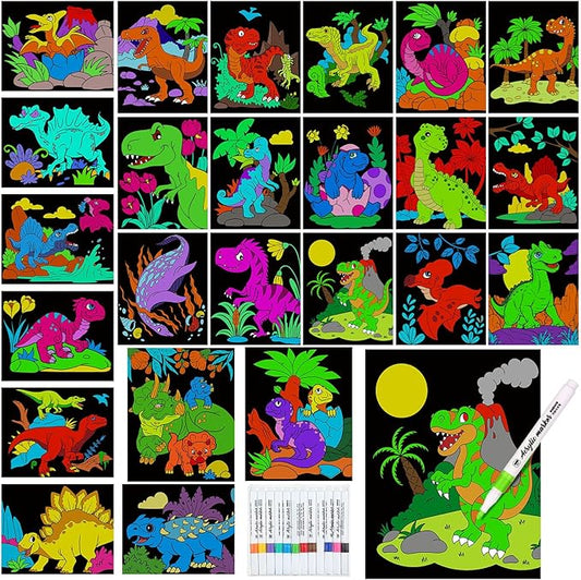 Zhanmai 48 Pack of 8 x 10 Inches Back to School Dinosaur Velvet Coloring Posters Party Favors and 12 Pcs Watercolor Pens for Adults Teenagers Large Poster for Classroom Holiday Arts Crafts