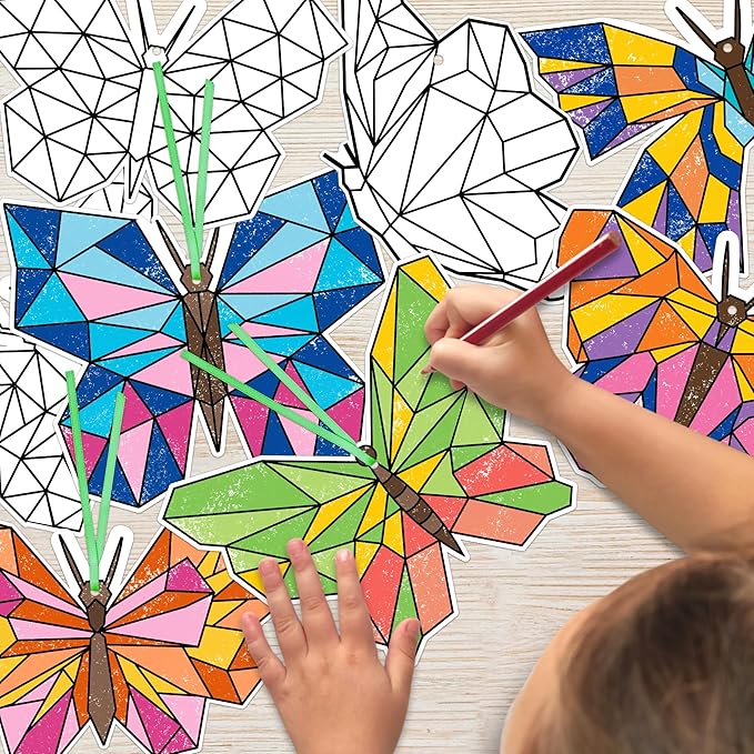 BeYumi 83Pcs Color Your Own Butterfly Kit for Kids DIY Coloring Craft Kit Coloring Spring Butterfly Ornament Geometric Card Decor School Classroom Springtime Party Activity Art Craft Project