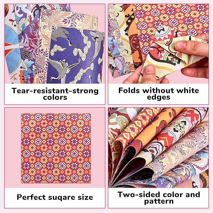 Ethnic Patterns Origami Paper - 50 Sheets 6x6 Inches - Double-Sided Traditional Cultural Art Colored Folding Paper for Adults, Artists & Kids - Ideal for Scrapbooking, Card Making and DIY Crafts