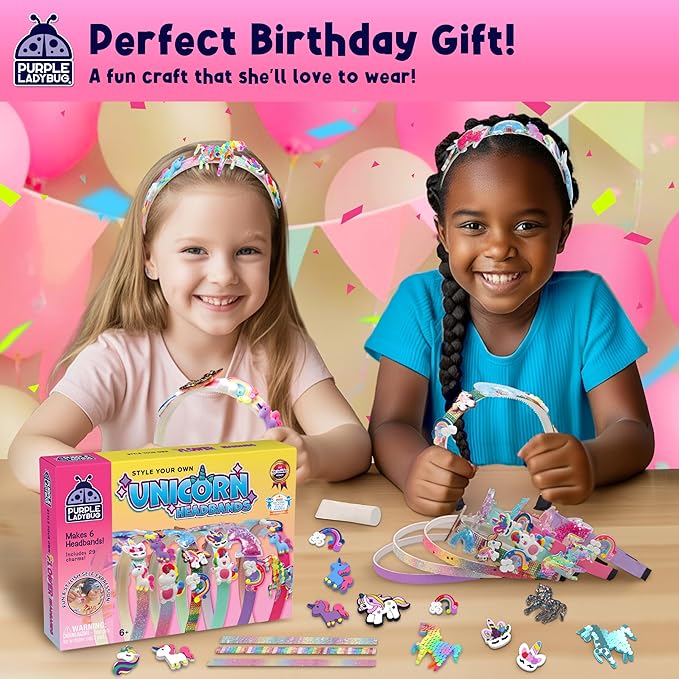 PURPLE LADYBUG Unicorn Headband Making Kit - Unicorn Crafts for Girls Ages 4-9, Birthday Gifts, DIY Hair Accessories Set, Great Summer Activity for Girls