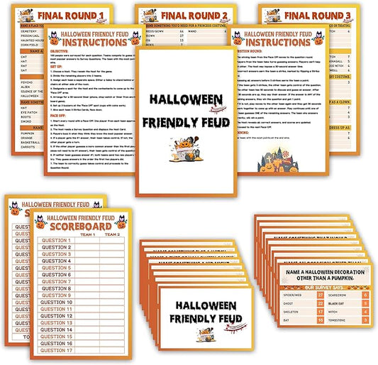 Halloween Friendly Feud Game, Halloween Trivia Feud Quiz, Fall Board Game for Adults, Family Game Night Activities Decorations, Autumn Party Supplies & Favors -03