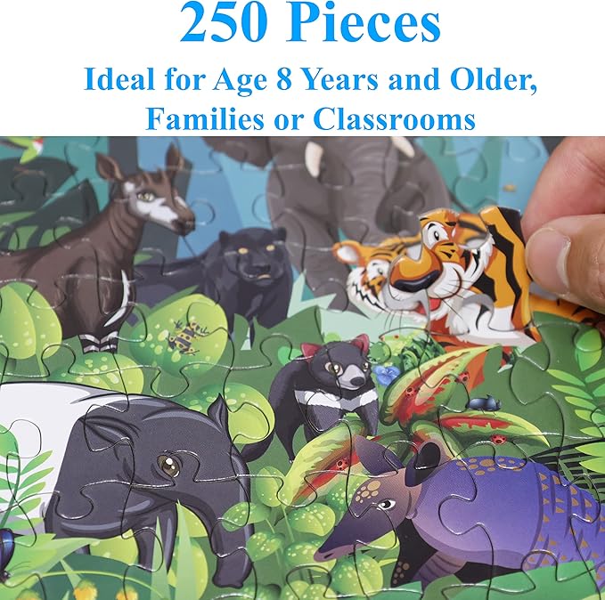 Think2Master Colorful Rainforest Jungle Zoo Animal 250 Pieces Jigsaw Puzzle Fun Educational Toy for Kids, School & Families. Great Gift for Boys & Girls Ages 8+ to Stimulate Learning. 14.2” X 19.3”