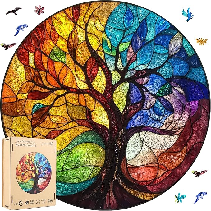 Wooden Puzzle for Adults - 3D Four Seasons Tree Wooden Jigsaw Puzzles 500 Piece, Unique Shaped Challenging Puzzles, Exquisite Packaging, Best Gift Toys for Family Friends Brain Games 16.5x16.5 in