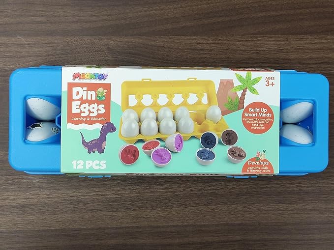 MOONTOY Dinosaur Matching Eggs for Toddlers – Easter Eggs Toy – 12PCS Educational Learning Color & Shape Recognition Montessori STEM Toy, Sorting Fine Motor Skills, Easter Gift, Easter Basket Stuffers