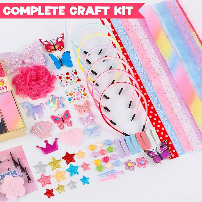 yasest DIY Headband Making Kit for Girls - Arts & Crafts Gift for Girls, 89pcs Fashion Hair Accessories Set, Arts and Crafts for Kids 6-8 - Ideal Gifts for 5 6 7 8-12 Year Old Girl
