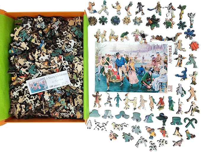 Wooden Jigsаw Puzzle for Adults - Uniquely Shaped Pieces - Made in The USA by FoxSmartBox - 510 Pieces - A Merry Christmas
