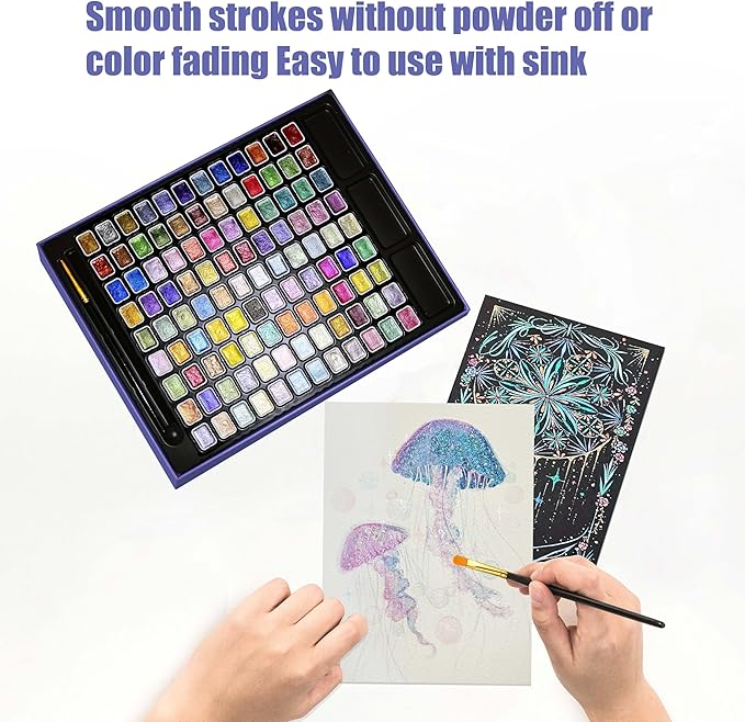 Mini Shimmer Watercolor Paint Set, 108 Colors Glitter Metallic Watercolour Painting Sets, Solid Pearl Water Color Paints for Artists, Amateur Hobbyists and Painting(108 Colors)