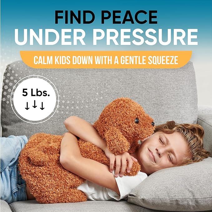 FRIENDLY CUDDLE Weighted Lap Blanket for Kids & Adults – Toby Weighted Blanket – ASD, Sensory Processing Weighted Stuffed Animals Dog Toy – Microwavable Weighted Lap Pad for Kids, 5 Lbs
