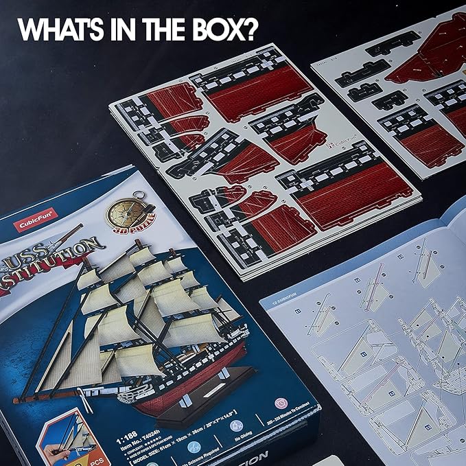 CubicFun 3D Ship Puzzles for USS Constitution Sailing Boat Models for Adults and Teens Toys, 193 Pieces