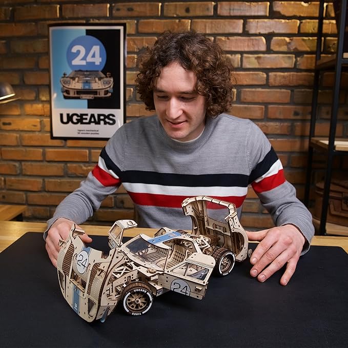 UGEARS UGT-24 Endurance Racer 3D Wooden Puzzles for Adults - DIY Model Car Kits 3D Puzzle, Mechanical Wooden Model Kits for Adults to Build, Wood Sports Car Racing Brain Teaser, Hobby Gift