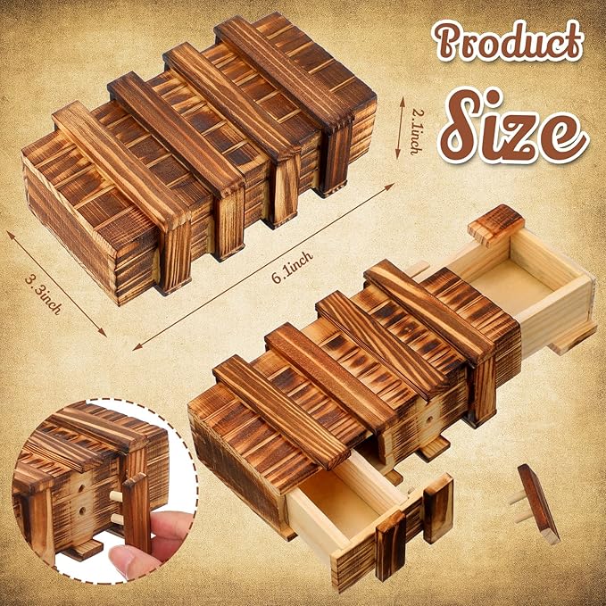 Yilloog 4 Pcs Secret Puzzle Box for Adults Puzzle Boxes with Compartments Secret Puzzle Drawer Wooden Box Game for Adults