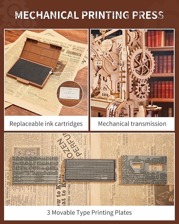 ROKR 3D Puzzle for Adults, Wooden Puzzles Classic Printing Press Model Building Kits, DIY Wood Crafts Cool Toys for Birthday, STEM Hobbies for Women Men (LK602)