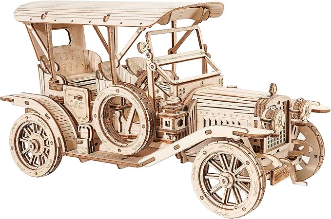 ROBOTIME MC801 Vintage Car 3D Puzzle, 3D Wooden Puzzle Retro Model Kit for Adults, Gift for Antique Car Lovers, Aesthetic Home Decor