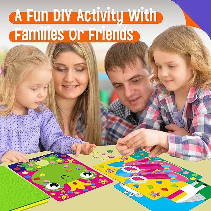 Foam Sticker Art Activity, 10 Princess & Castle Art Board with 1660 Foam Stickers in 10 Colors, Funny DIY Activity Creative Craft Kits Travel Game for Kids, Boys & Girls