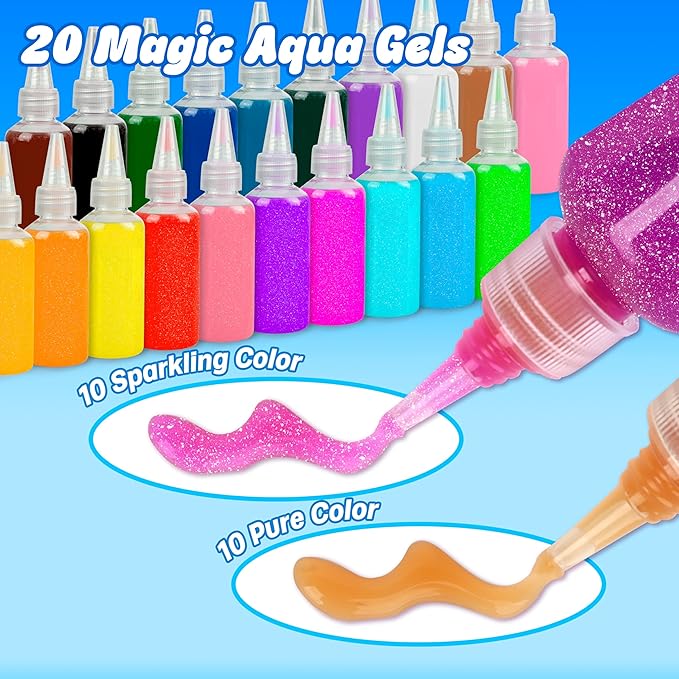Mocoosy 20 Colors Magic Water Gel Kit for Kids, Aqua Fairy Water Elf Toy Kit with 20 Aqua Gels & 16 Squishy Maker Molds, Squishy Making Kit Water Pets DIY Crafts Kit STEM Gifts for Boys Girls Age 6-12