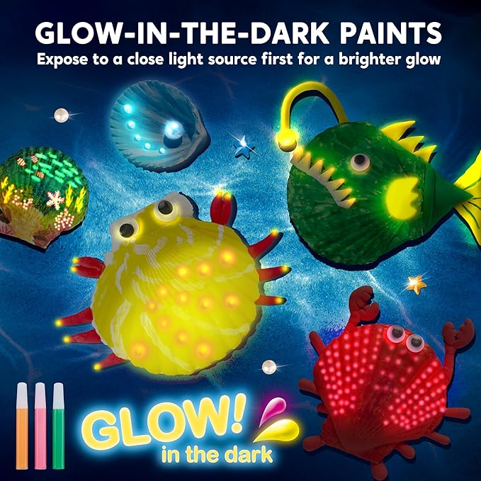 Klever Kits 12 Glow in The Dark Sea Shell Painting Kit-Arts & Crafts for Boys and Girls Ages 6-12, Art Supplies, Kids Craft Paint Kits, Creative Art Toys for Birthday Party Gift
