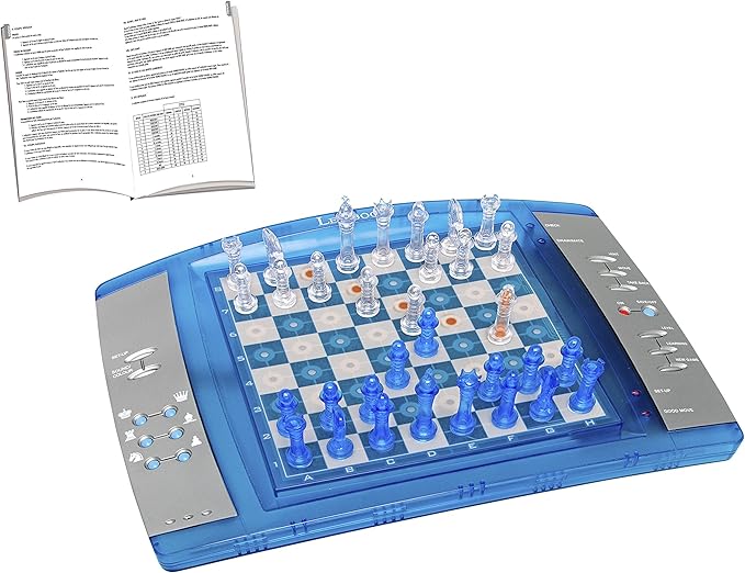 Lexibook ChessLight®, Electronic Chess Game with Touch-Sensitive Keyboard and Light and Sound Effects, 32 Pieces, 64 Levels of Difficulty, Battery or Plug, Blue/Grey, LCG3000