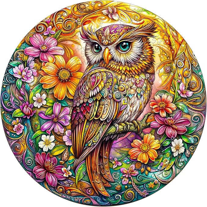 Wooden Puzzles for Adults - Challenging Colorful Owl Adult Puzzle, Unique Animal Shaped Wooden Jigsaw Puzzles for Adults, Creative Gifts Family Games 13.4 * 13.4in 290pcs