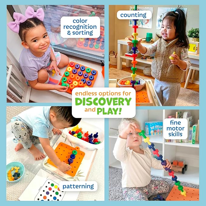 Skoolzy Rainbow Lacing Beads & Pegs - 71 Piece Color Recognition and Sorting Toys Montessori Sensory Bundle for Toddlers Over 36+ Months & Hands On Occupational Therapy Fine Motor Skills Games