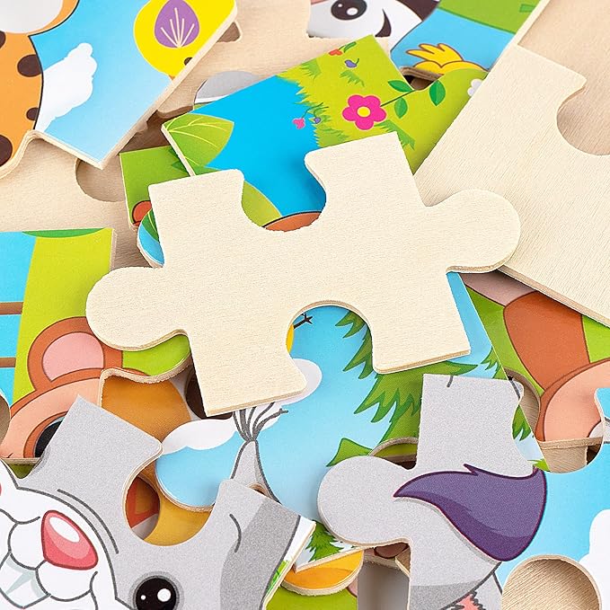 SYNARRY 6 Pack Wooden Jigsaw Puzzles for Kids Ages 3-5 Years Old, 9 Pieces Toddlers Animal Puzzles, Educational Preschool Learning Toys for Children Boys and Girls, Best Kids Puzzle Toys & Gifts