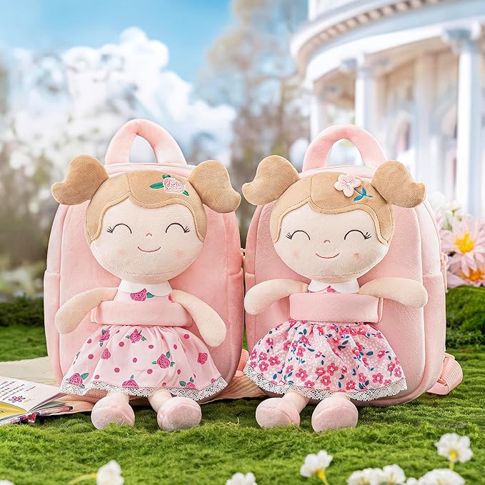 Gloveleya Toddler Backpack Baby Girl Gift Plush Bag Diaper Bag Plush Printed Sakura Backpack 9 Inches